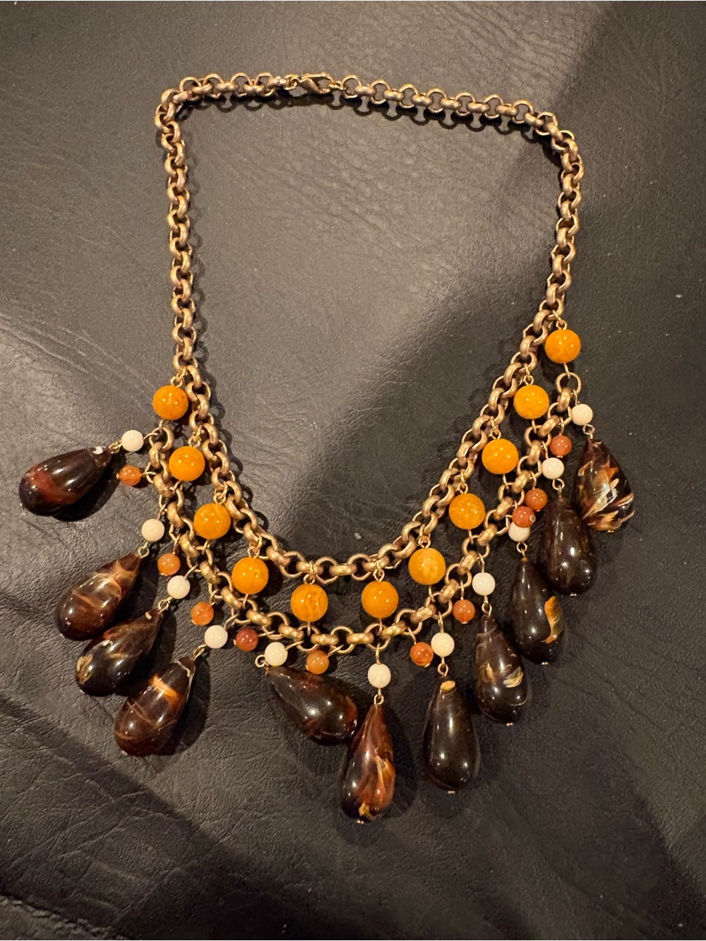 Statement Orange & Brown Teardrop Bead Necklace